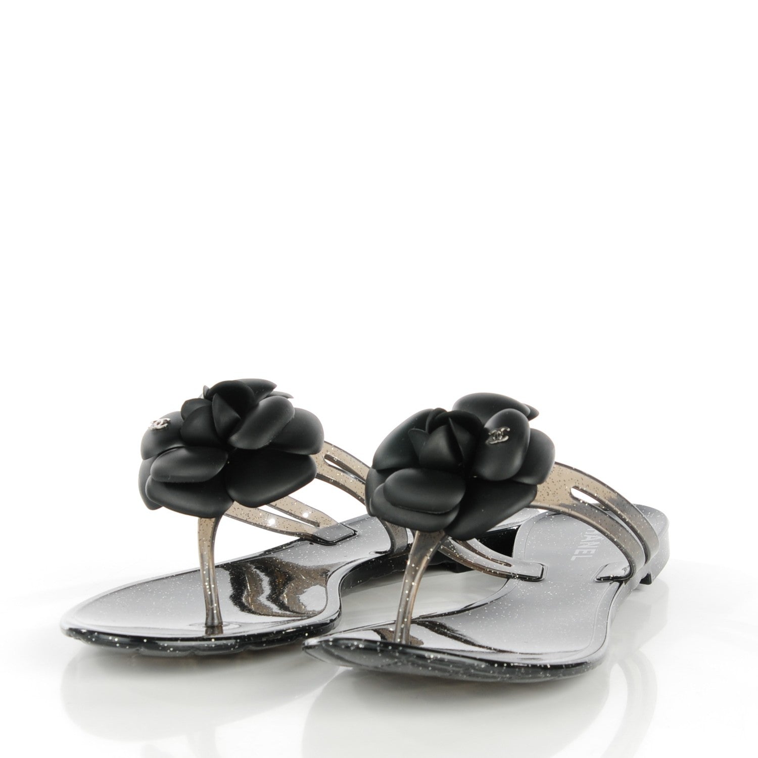Chanel Jelly Camellia Thong Sandals 39 Black 2 of 7
