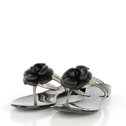 Chanel Jelly Camellia Thong Sandals 39 Black 2 of 7