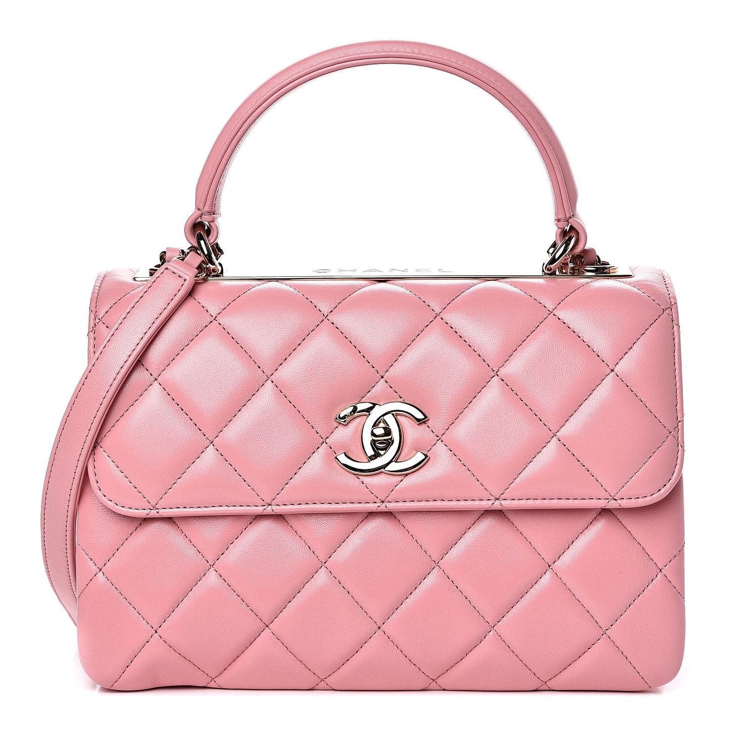Lambskin Quilted Small Trendy CC Flap Dual Handle Bag Pink