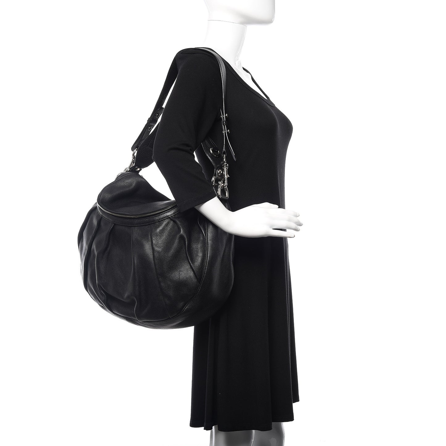 Pebbled Calfskin Medium Icon Bit Shoulder Bag Black