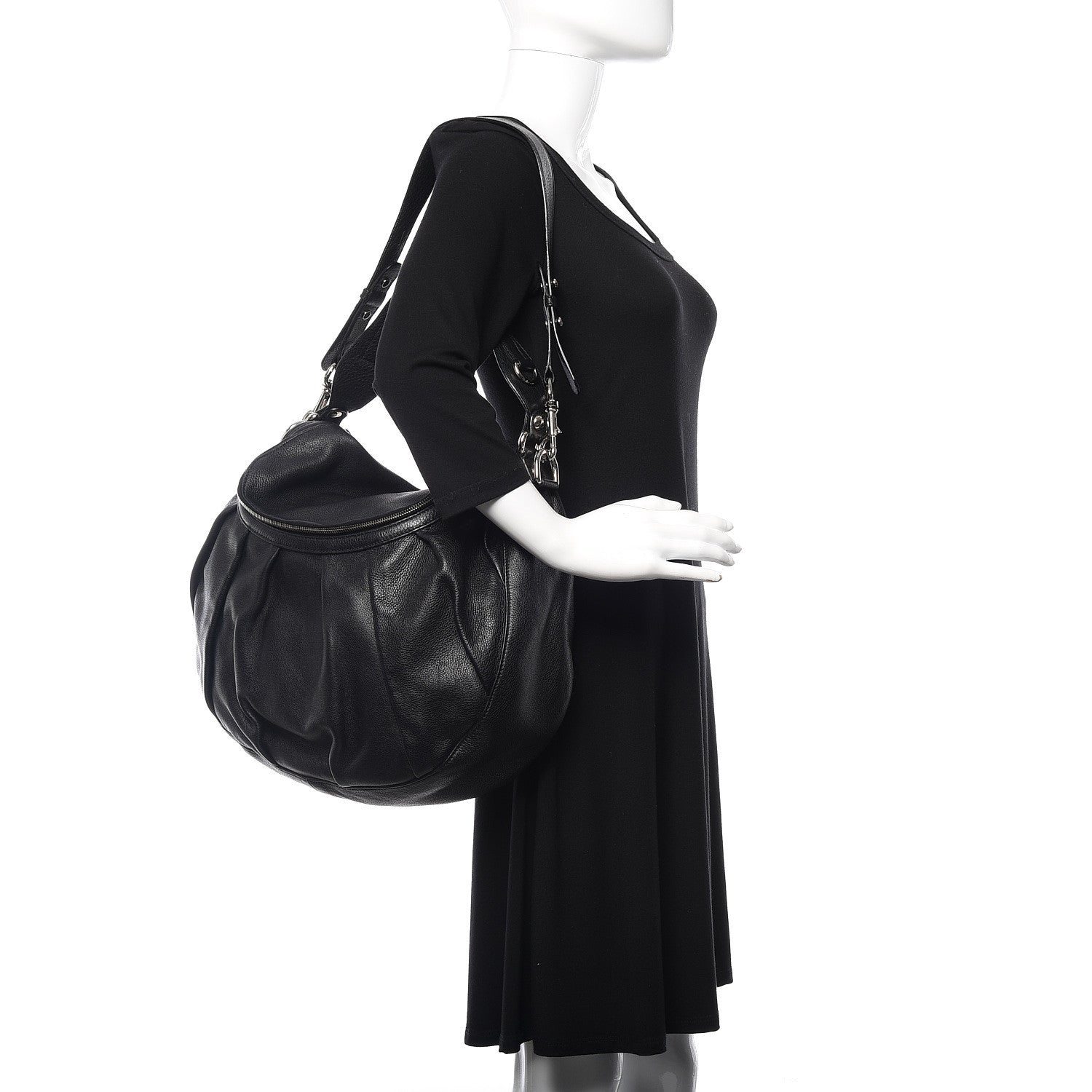 Gucci Pebbled Calfskin Medium Icon Bit Shoulder Bag Black 2 of 8