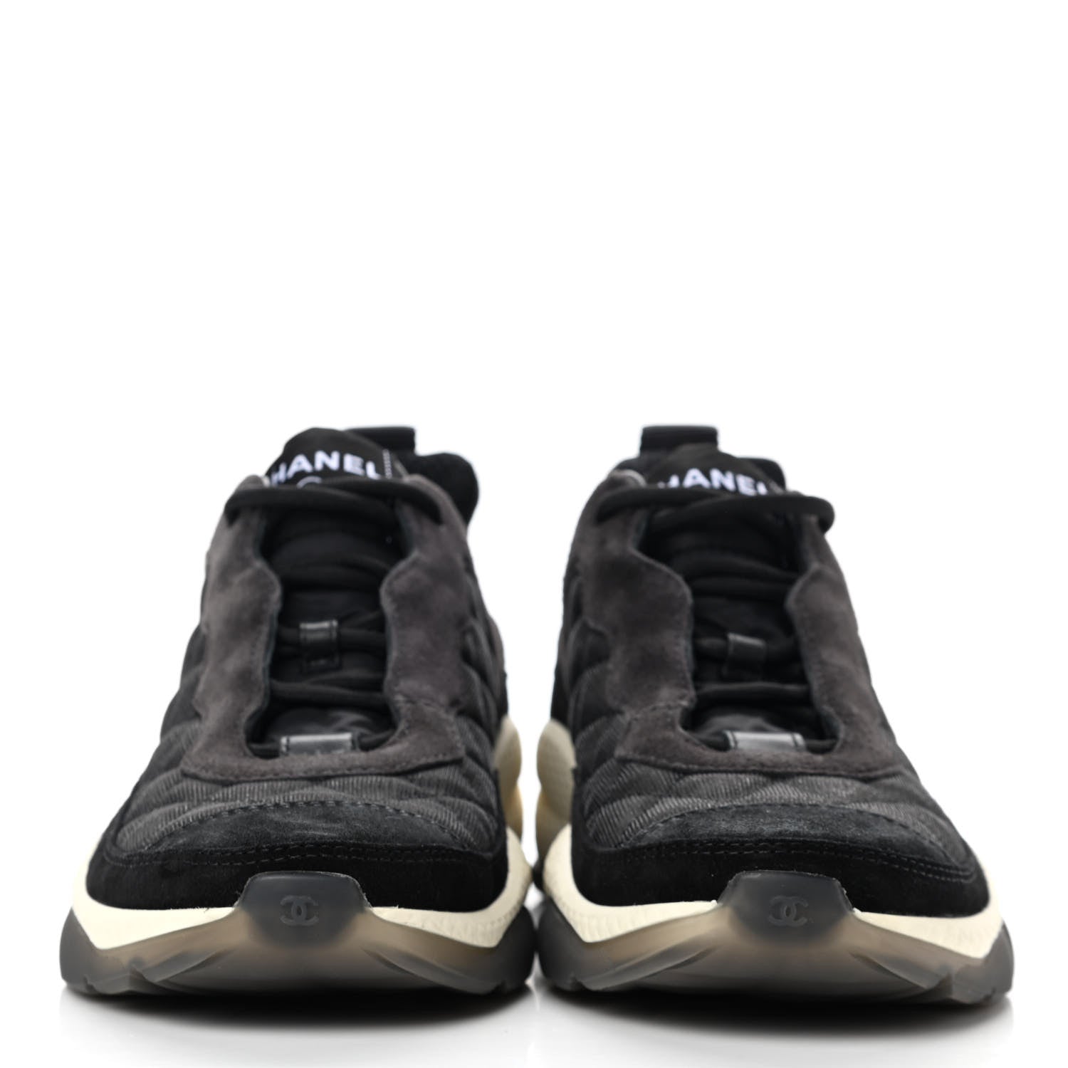 Chanel Mesh Suede Calfskin Quilted Sneakers 38.5 Black Dark Grey 2 of 9