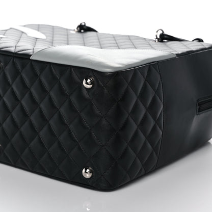 Chanel Calfskin Quilted Jumbo Cambon Bowler Black White 6 of 10