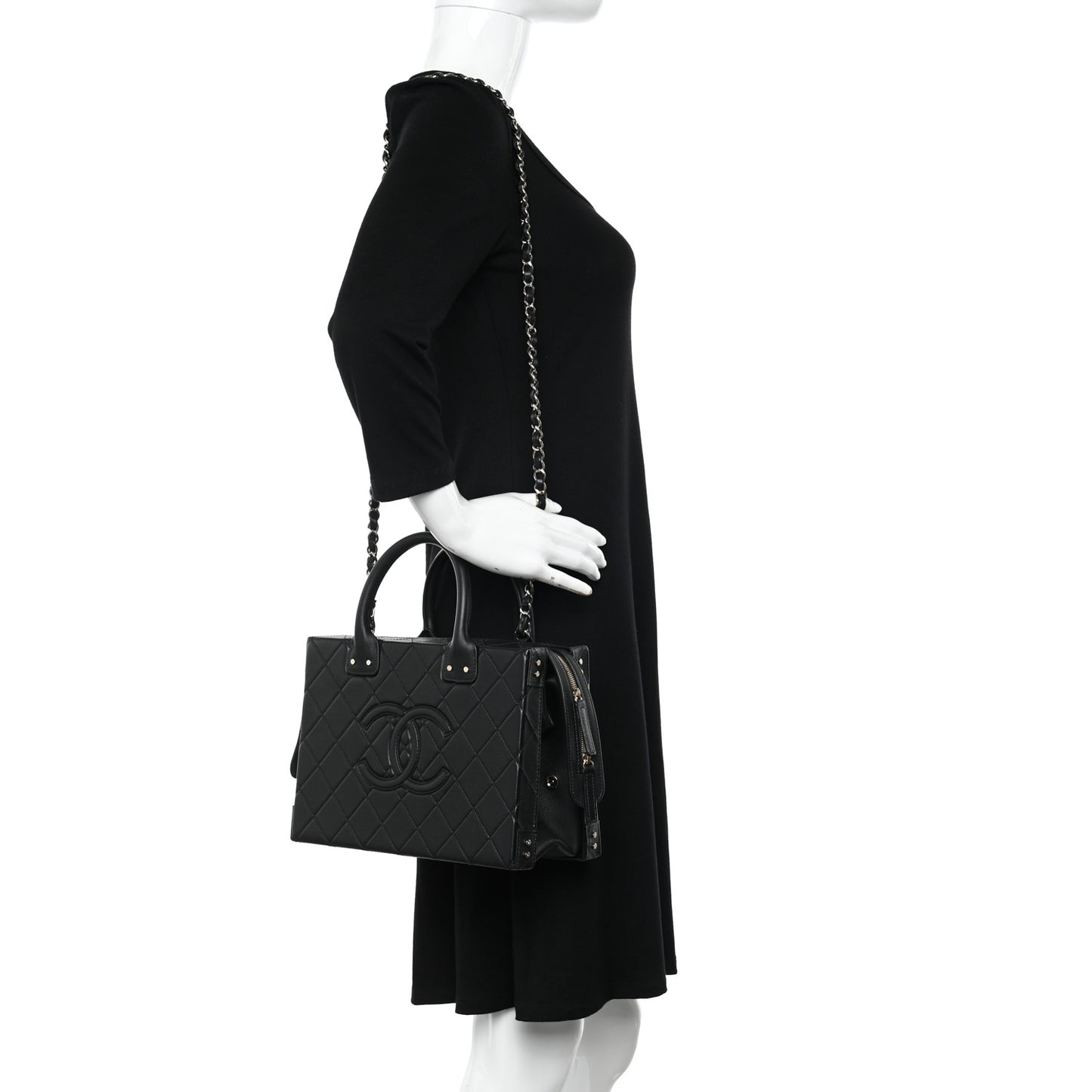 Calfskin Quilted Studded Square Vanity Case Black