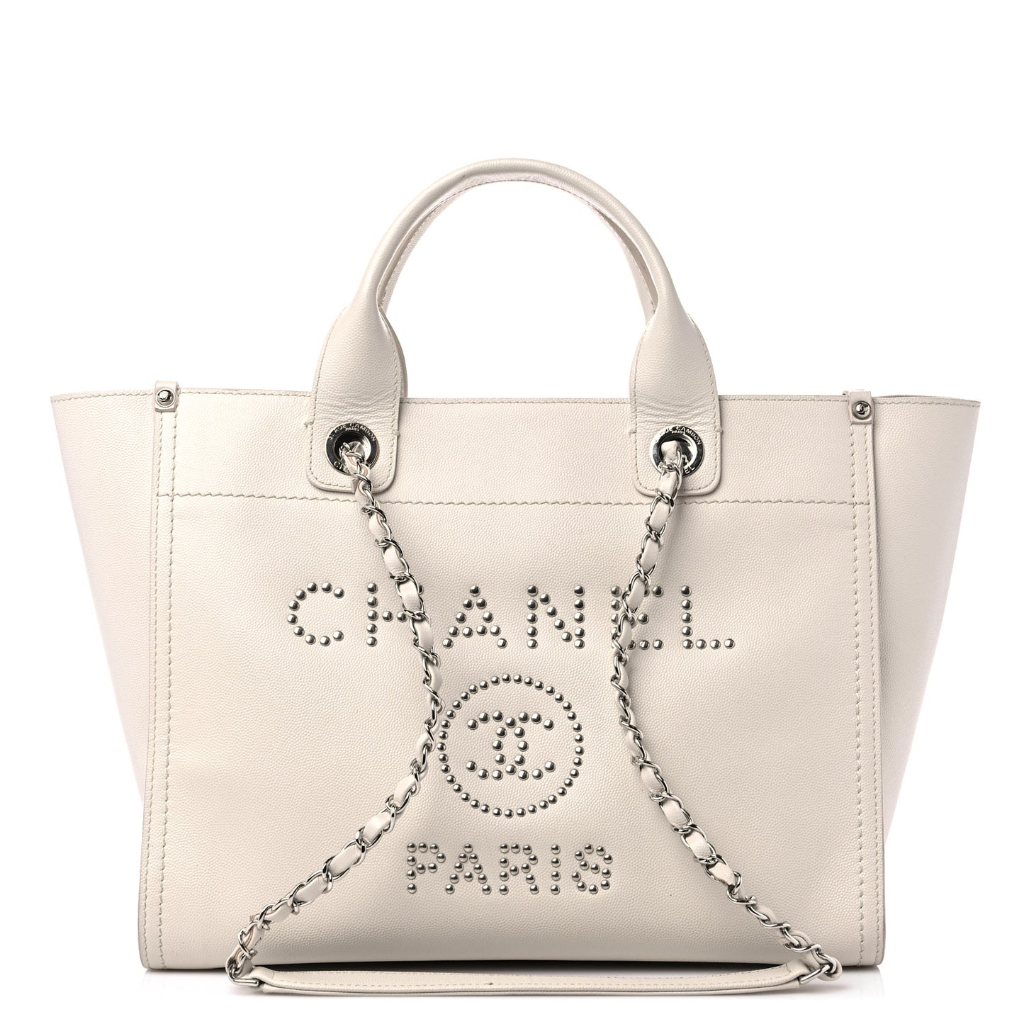 Caviar Small Studded Deauville Tote Ivory