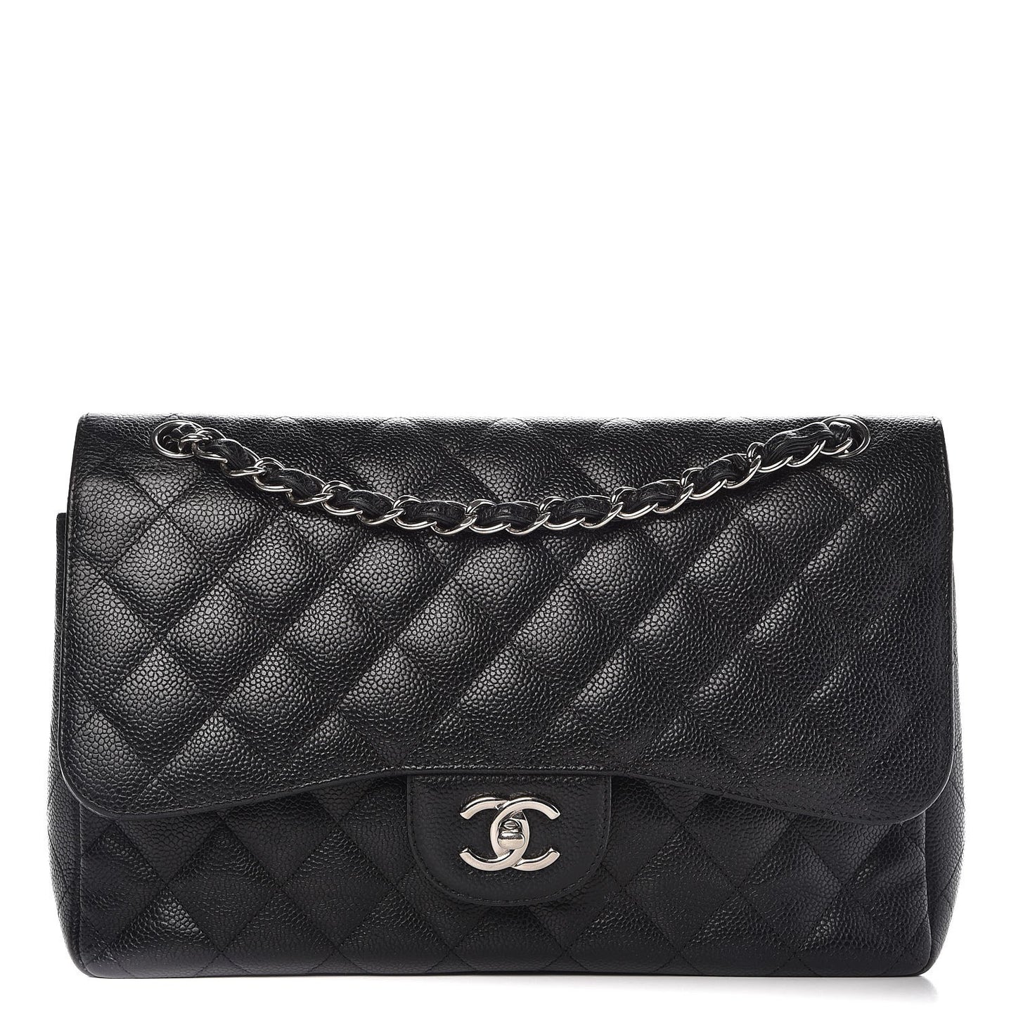 Caviar Quilted Jumbo Double Flap Black