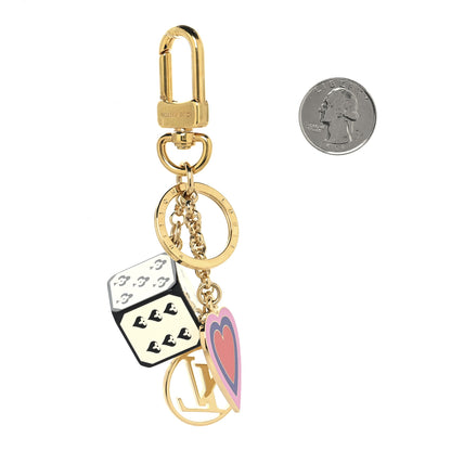 Louis Vuitton Metal Resin Game On Dice and Heart Charm Key Holder Gold 3 of 12