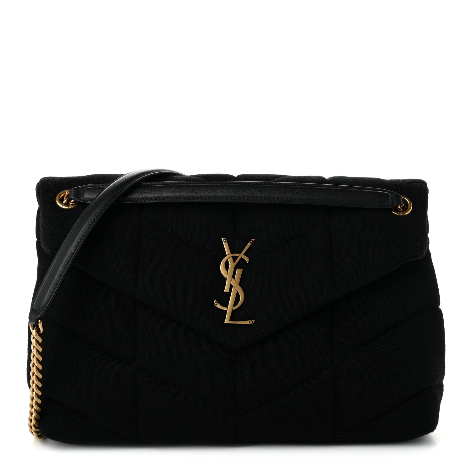 Saint Laurent Wool Jersey Quilted Medium Loulou Puffer Monogram Chain Black 1 of 9