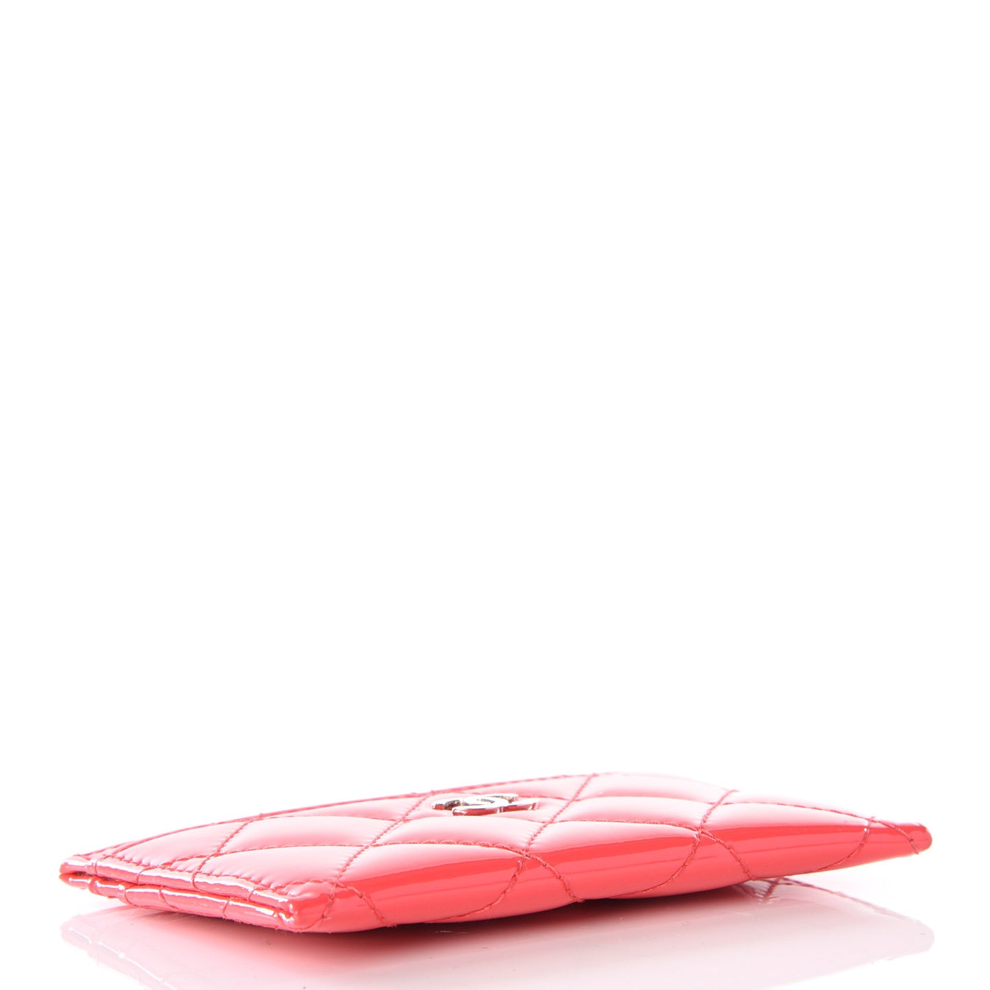 Patent Calfskin Quilted Card Holder Coral