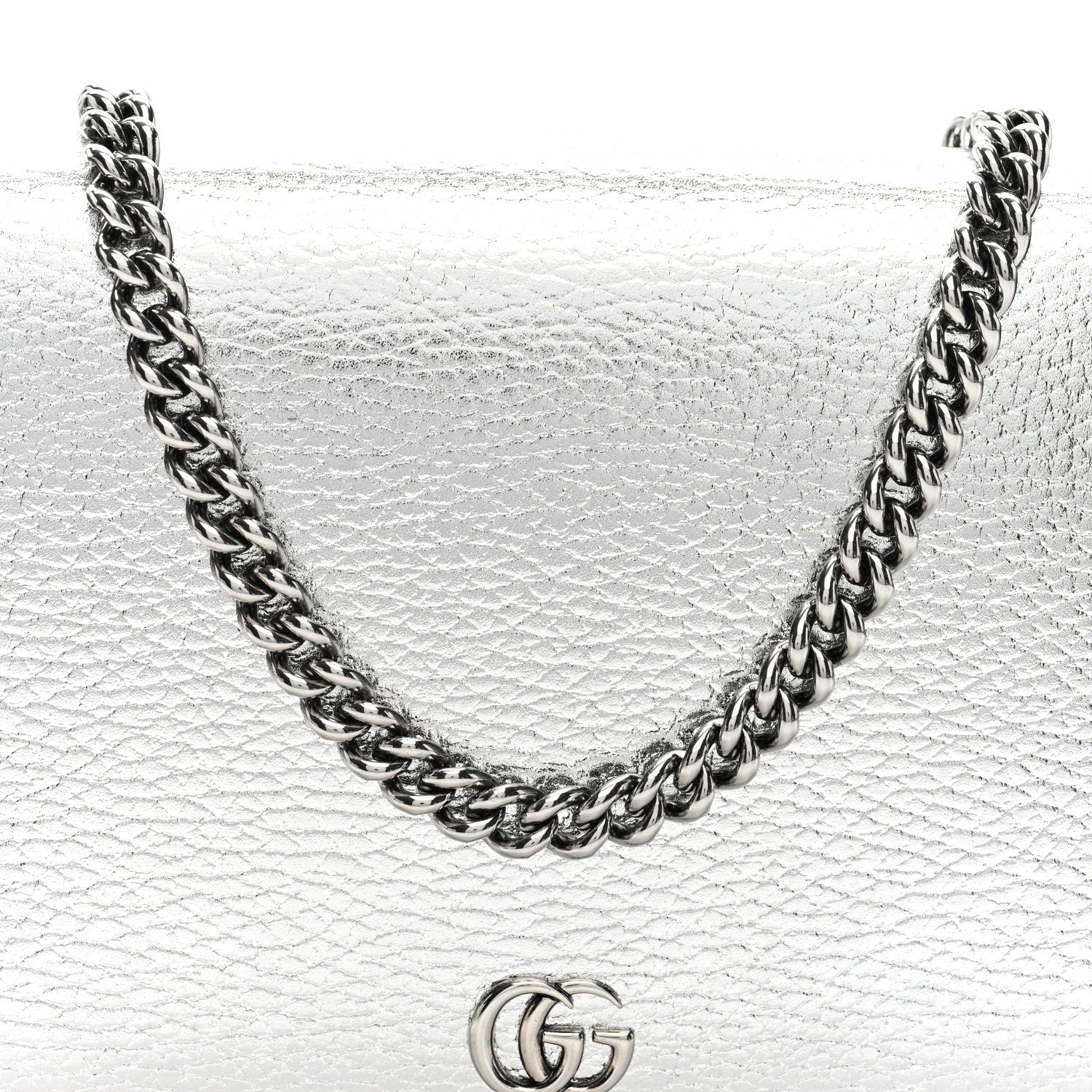 Gucci Metallic Dollar Calfskin Mini GG Marmont Chain Wallet Silver 8 of 10