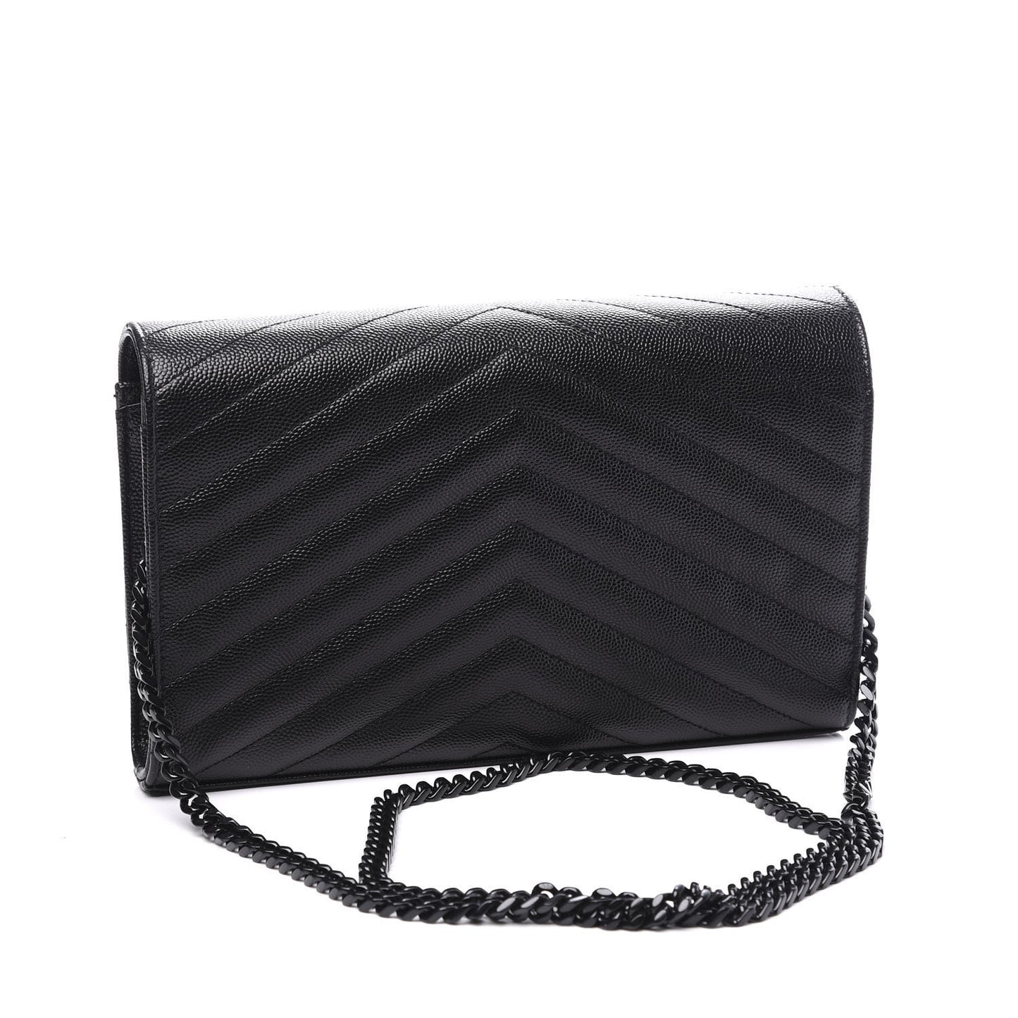 Grain De Poudre Matelasse Chevron Monogram Chain Wallet Black