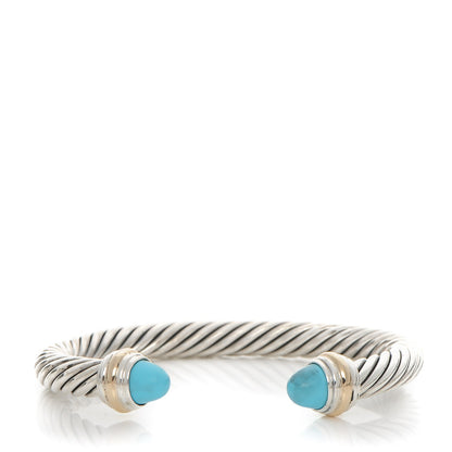 David Yurman Sterling Silver 14K Yellow Gold Turquoise 7mm Cable Classics Cuff 1 of 4