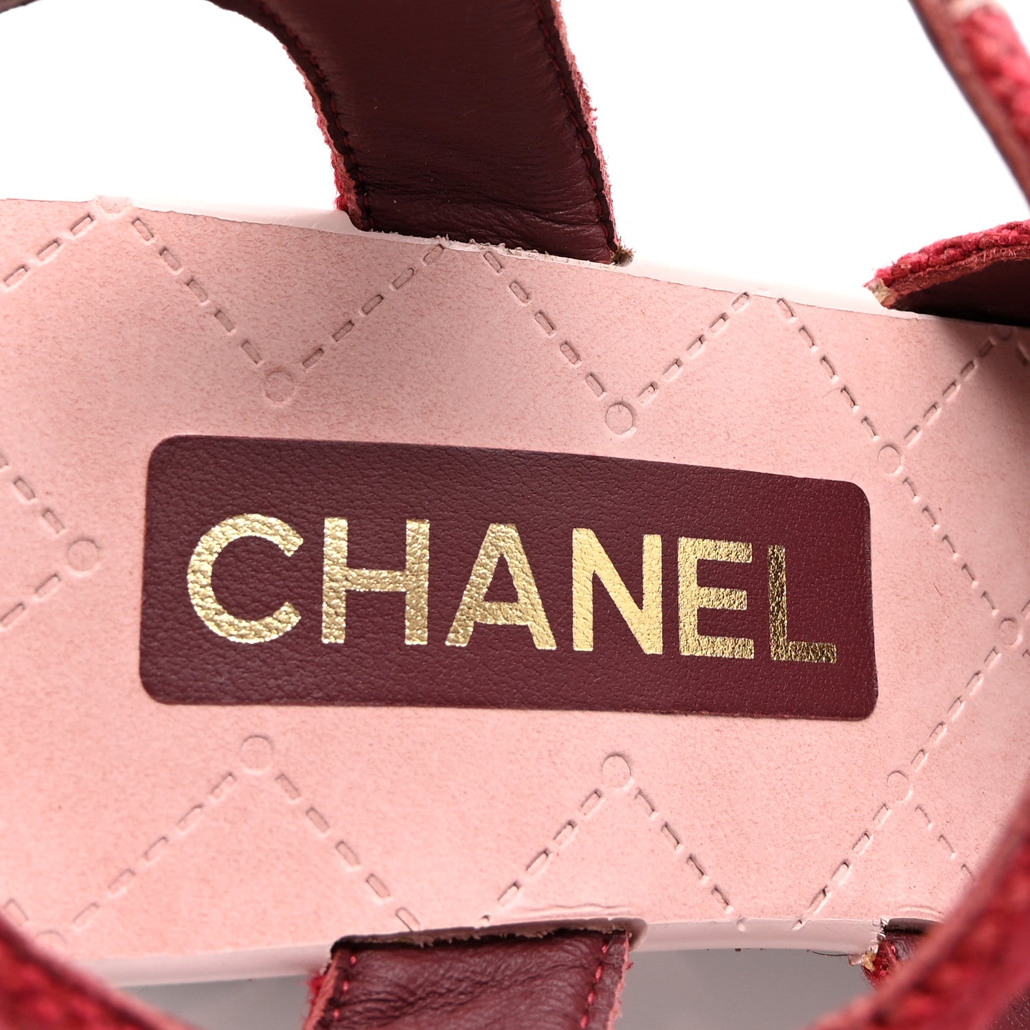 Chanel Fabric Calfskin Platform Wedge Sandals 37 Dark Red Light Pink 8 of 9