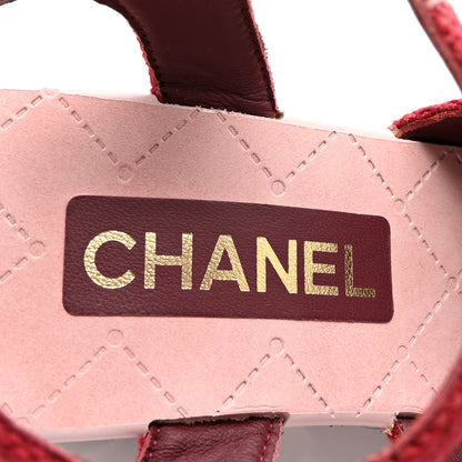 Chanel Fabric Calfskin Platform Wedge Sandals 37 Dark Red Light Pink 8 of 9