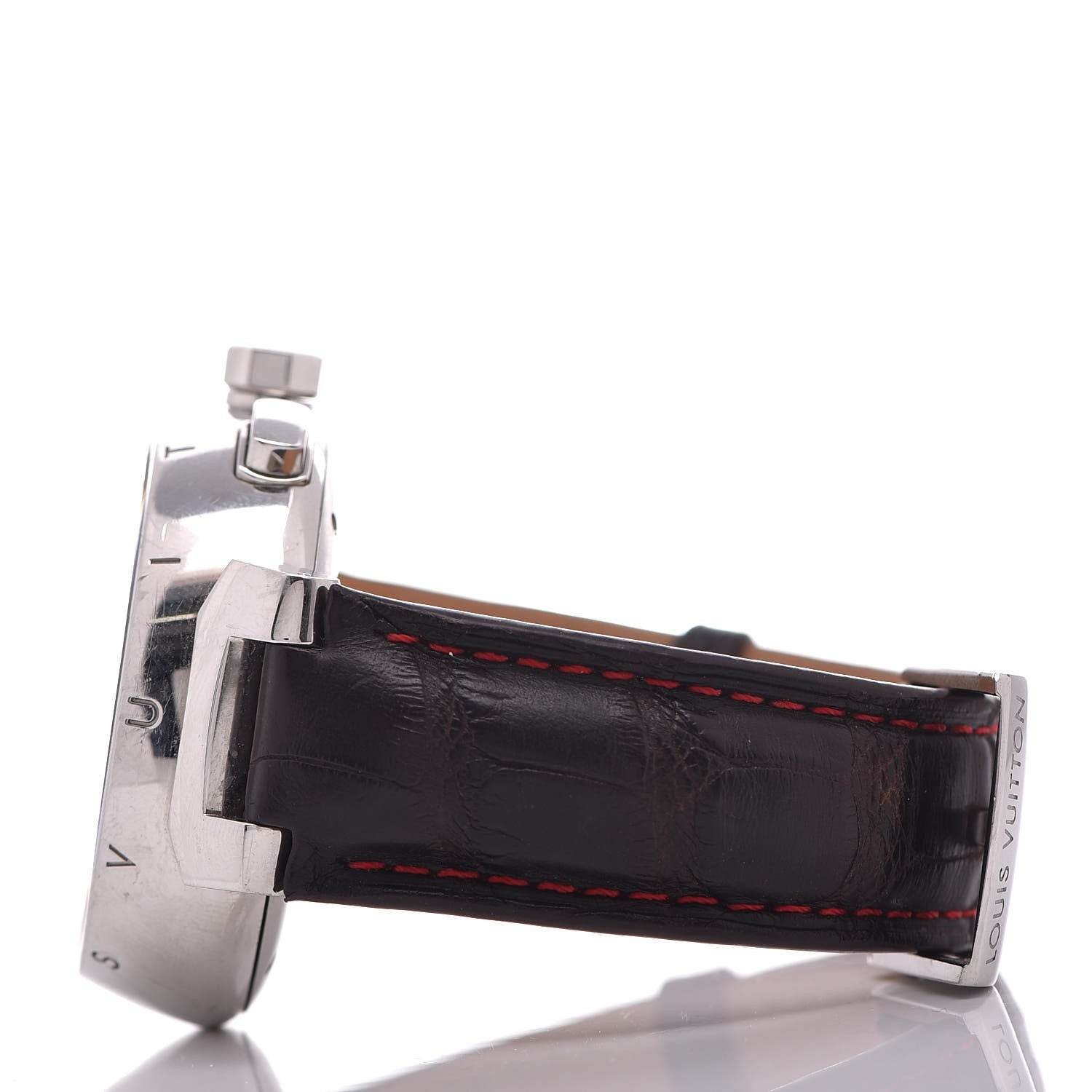 Louis Vuitton Stainless Steel Alligator 44mm Tambour Essential Voyagez Automatic Watch Brown 4 of 10