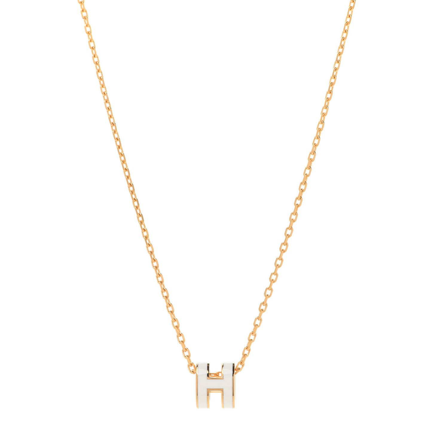 Lacquered Gold Mini Pop H Pendant Necklace White