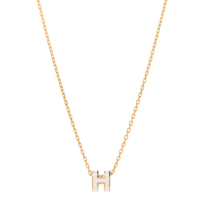 Hermes Lacquered Gold Mini Pop H Pendant Necklace White 1 of 7
