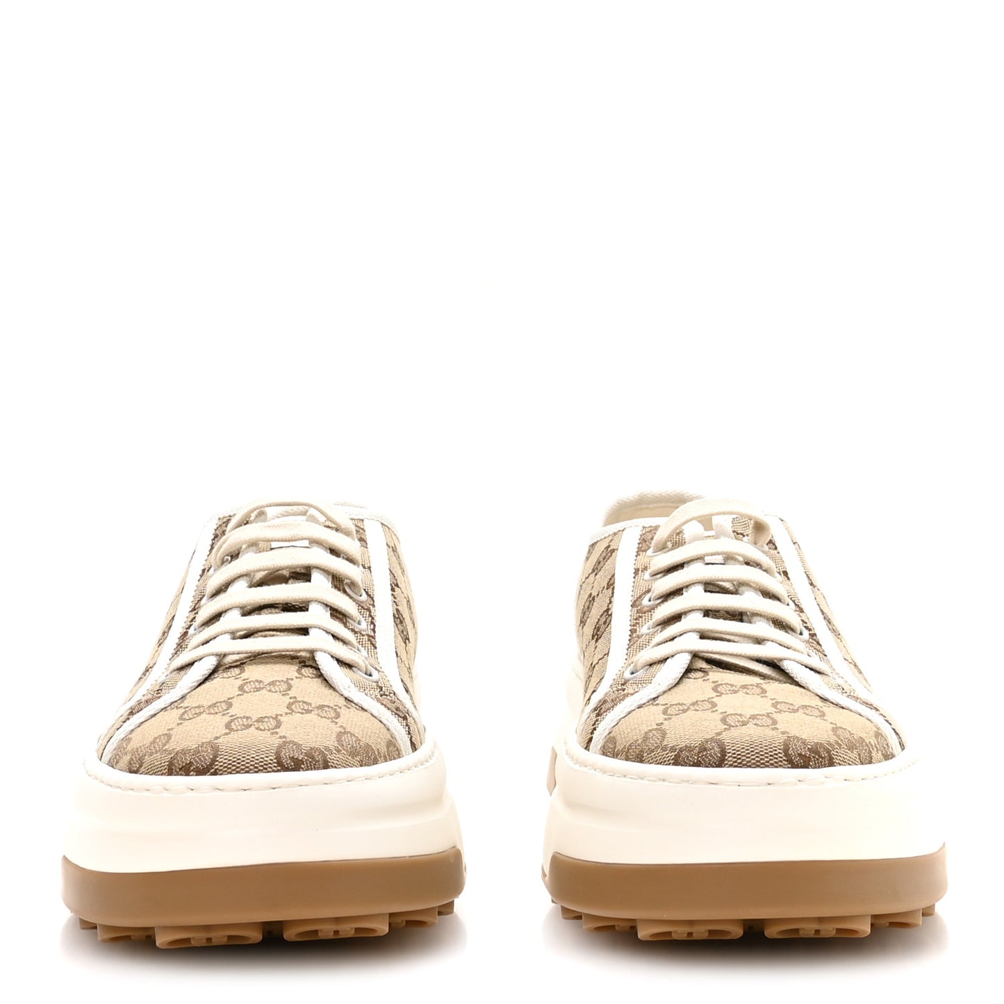 New Canvas GG Monogram Mens Tennis 1977 55mm Platform Sneakers 11 Beige Ebony Mystic White