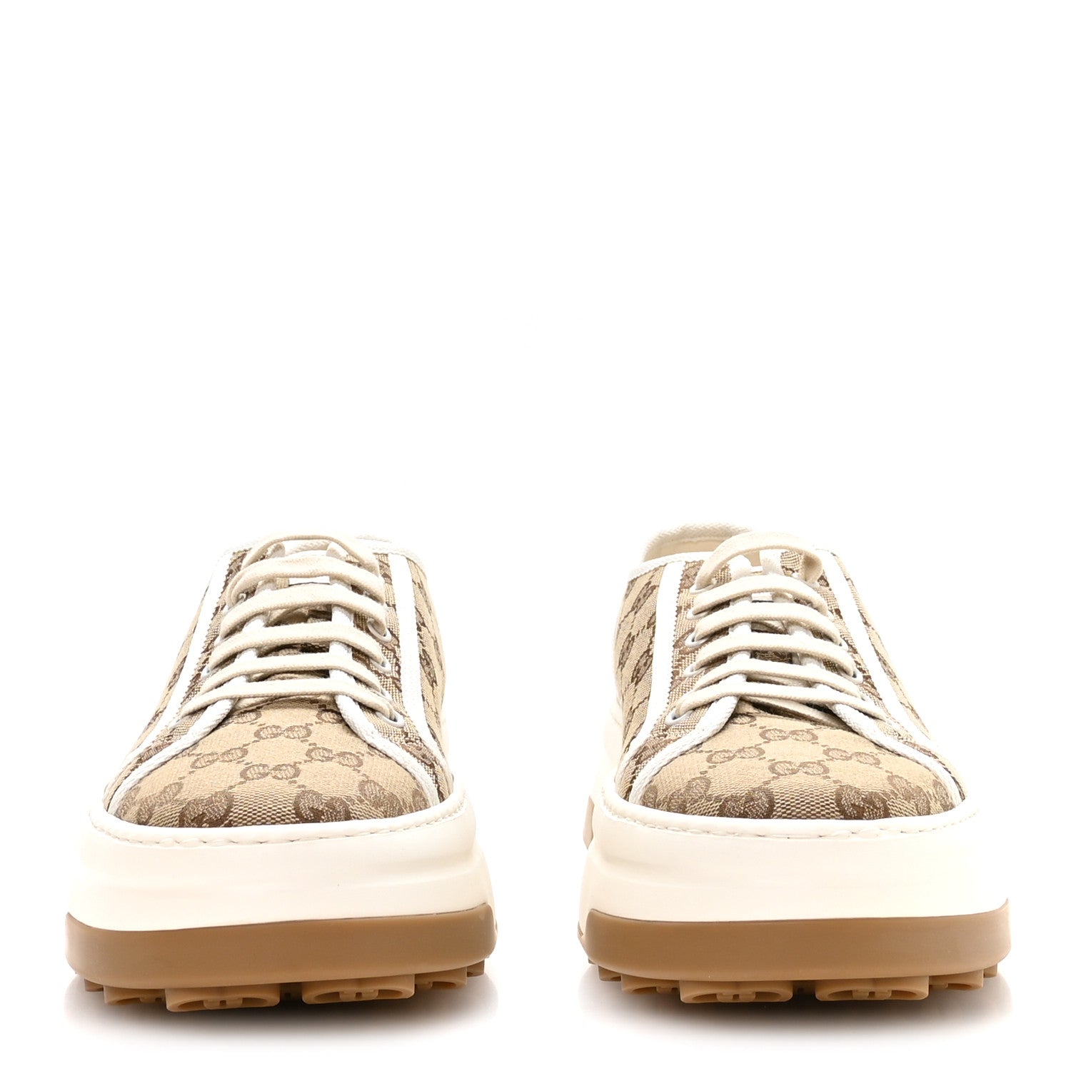 Gucci New Canvas GG Monogram Mens Tennis 1977 55mm Platform Sneakers 11 Beige Ebony Mystic White 3 of 9