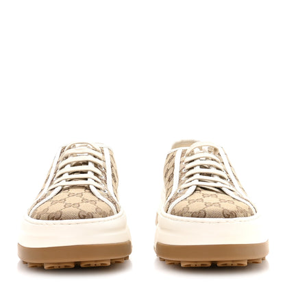 Gucci New Canvas GG Monogram Mens Tennis 1977 55mm Platform Sneakers 11 Beige Ebony Mystic White 3 of 9