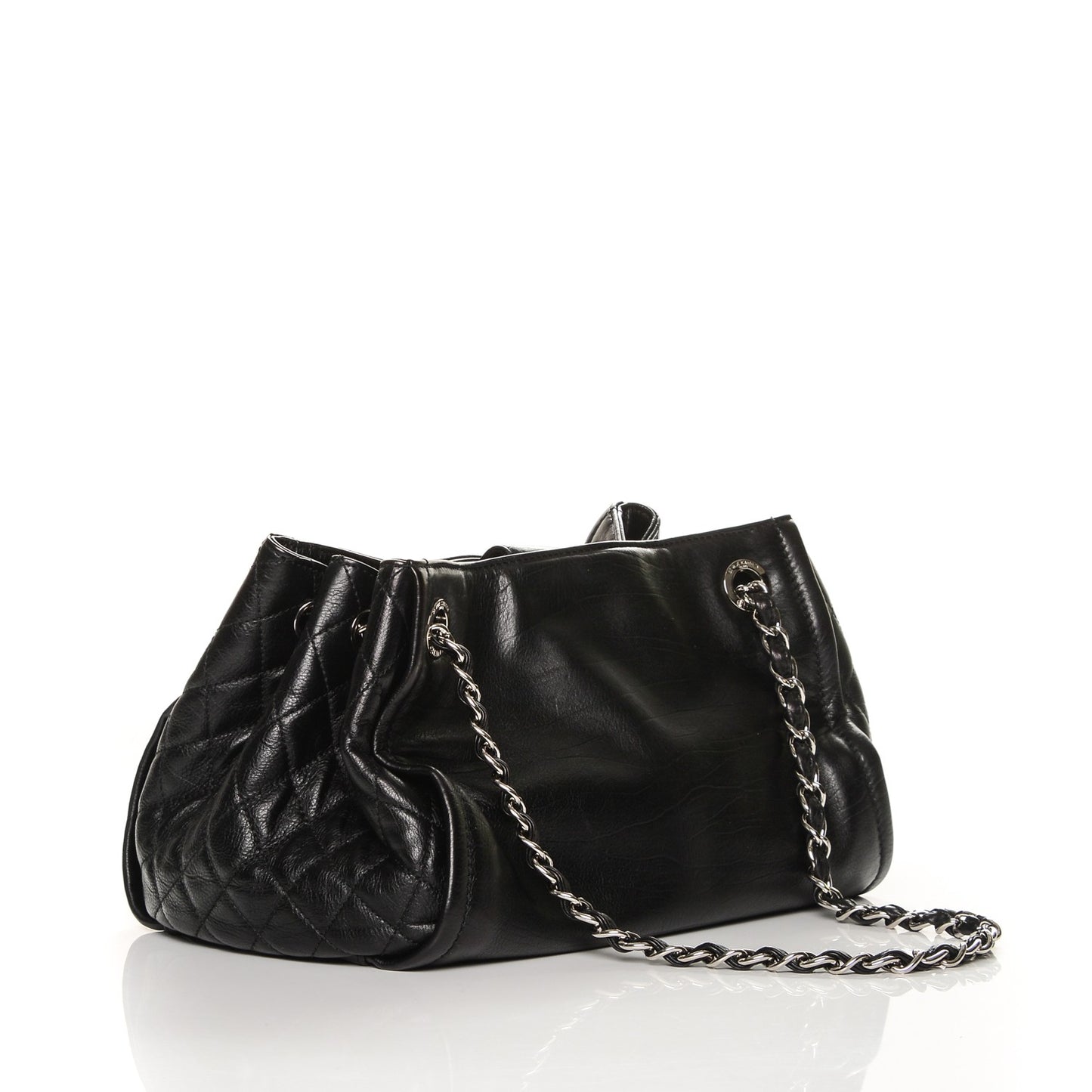 Calfskin CC Open Accordion Shoulder Bag Black