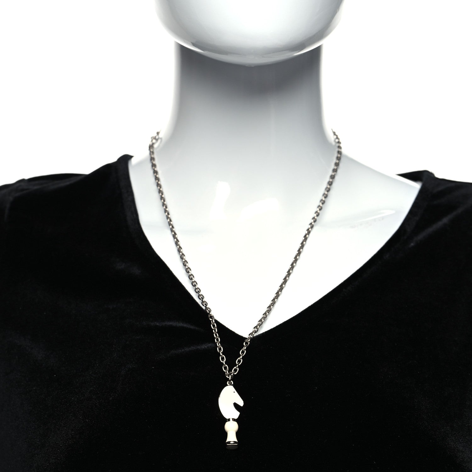 Hermes Lacquered Palladium Cavalier Necklace Craie 2 of 6