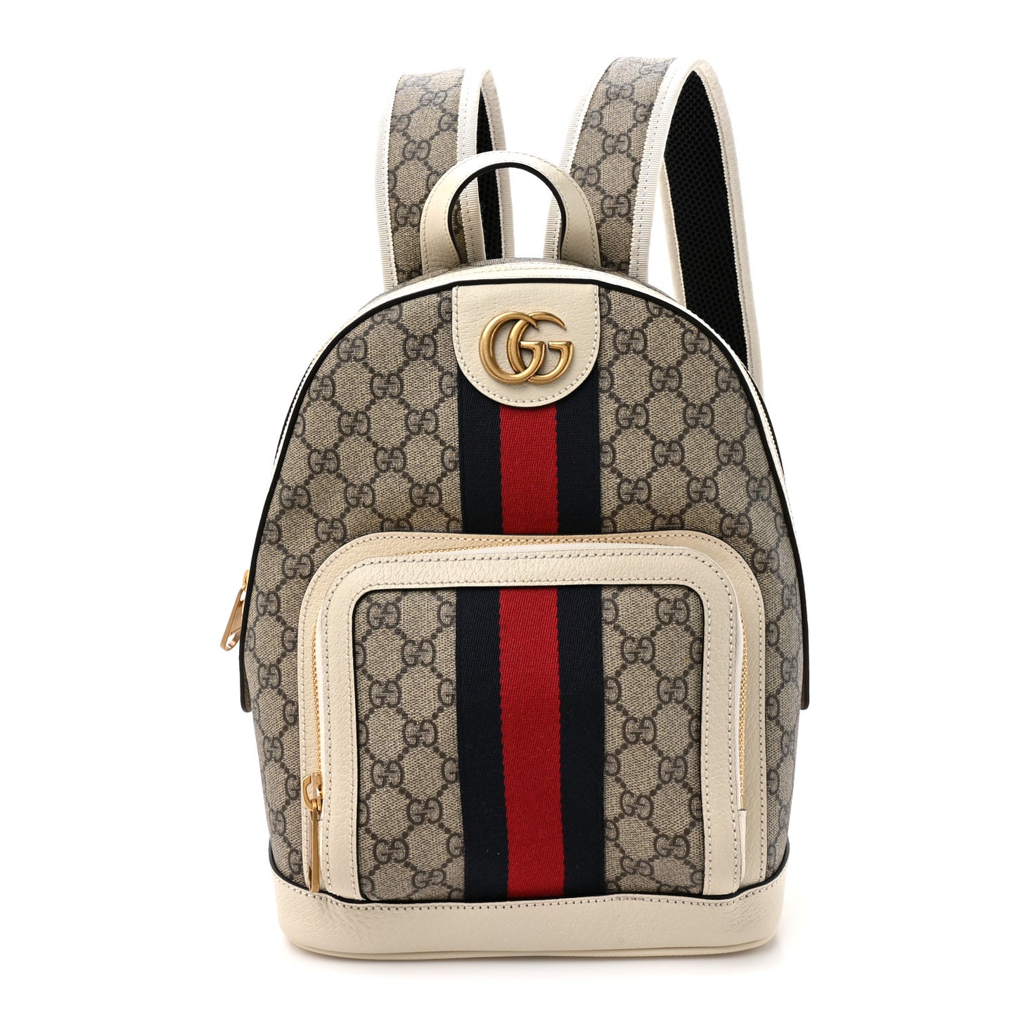 GG Supreme Monogram Textured Calfskin Web Small Ophidia Day Backpack Beige Ebony Mystic White