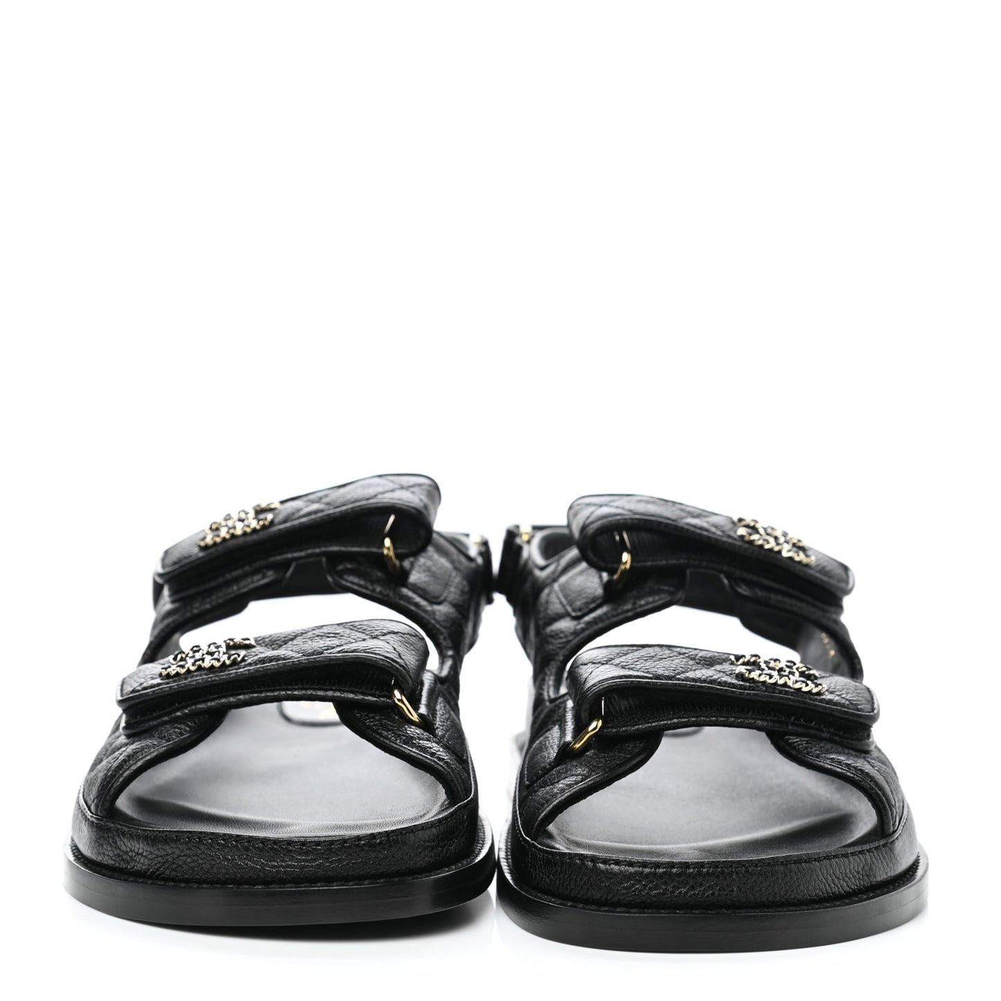 Grained Calfskin Velcro Dad Sandals 39 Black