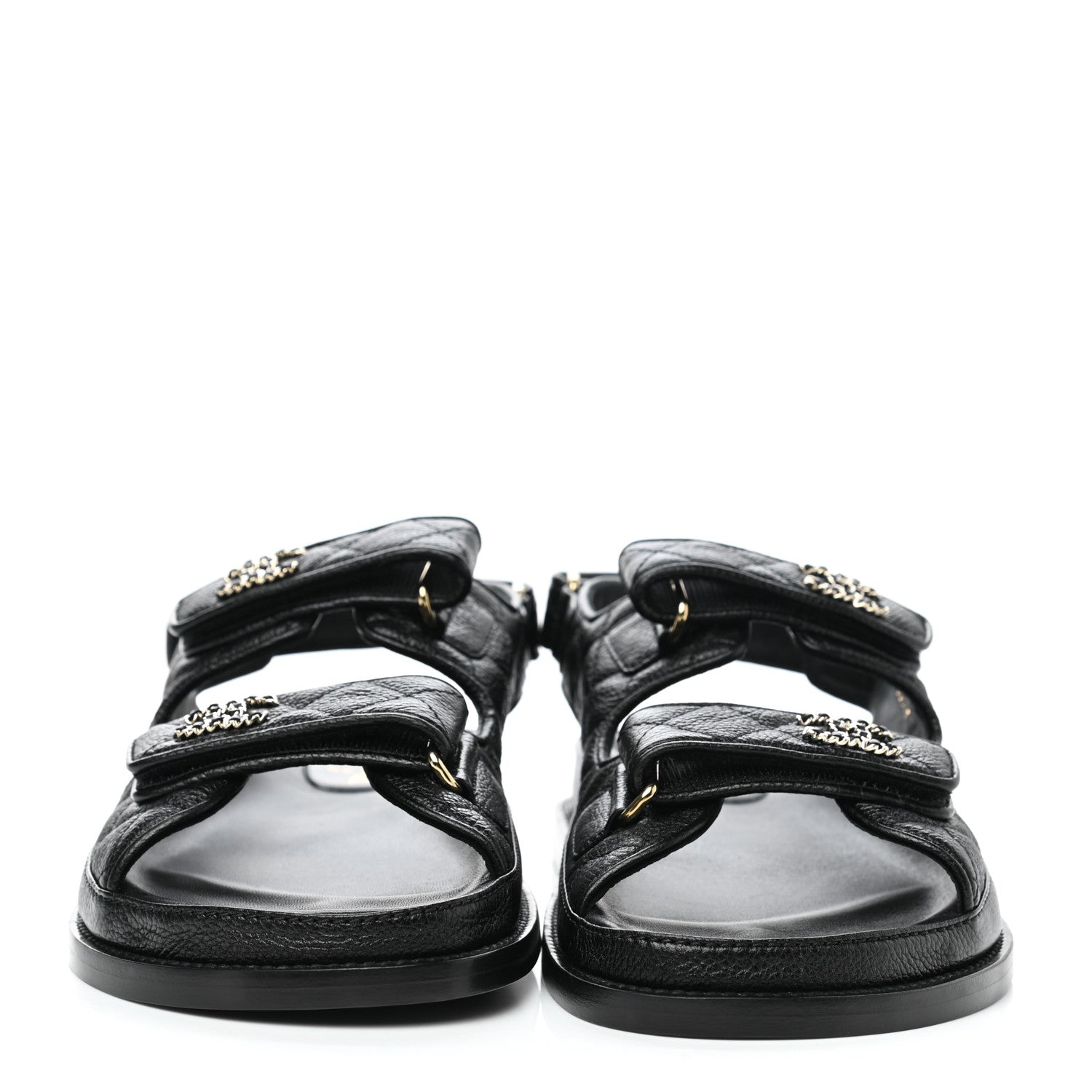 Chanel Grained Calfskin Velcro Dad Sandals 39 Black 2 of 9