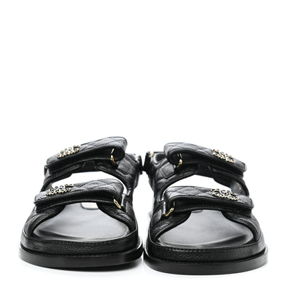 Chanel Grained Calfskin Velcro Dad Sandals 39 Black 2 of 9