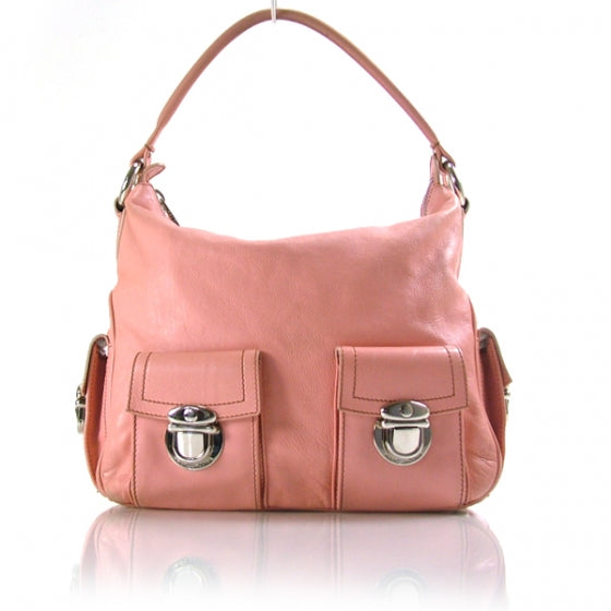Leather Large Multipocket Hobo Pink