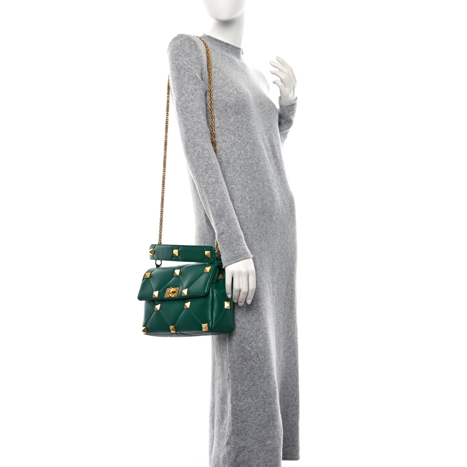 Valentino Garavani Nappa Large Roman Stud Shoulder Bag Jungle 2 of 9