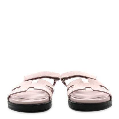 Hermes Suede Goatskin Womens Chypre Sandals 36.5 Rose Porcelaine 2 of 9