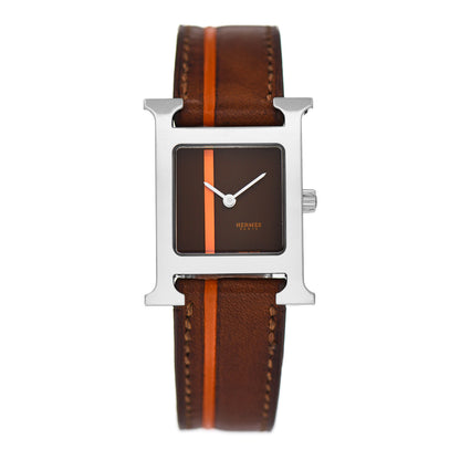 Hermes Stainless Steel Barenia 21mm Heure H Hour Quartz Watch Fauve Orange 1 of 4