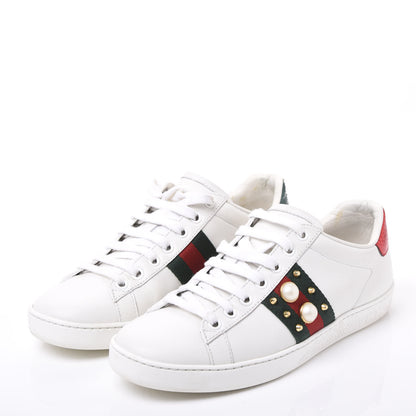 Gucci Calfskin Web Pearl Studded Womens Ace Sneakers 35.5 White 2 of 9