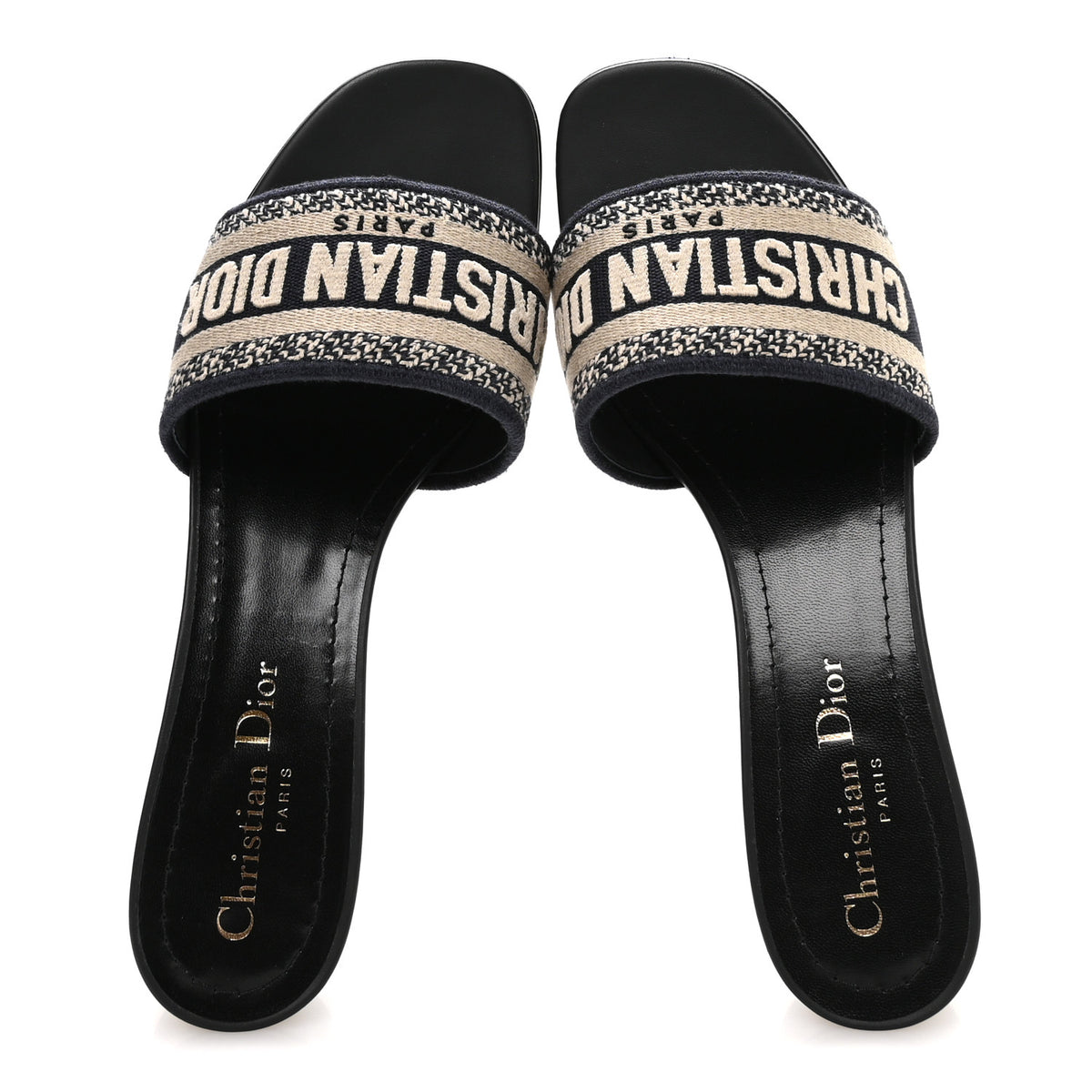 Christian Dior Cotton Embroidered Dway 40mm Slide Sandals 38 Deep Blue 2 of 8