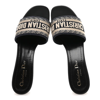 Christian Dior Cotton Embroidered Dway 40mm Slide Sandals 38 Deep Blue 2 of 8