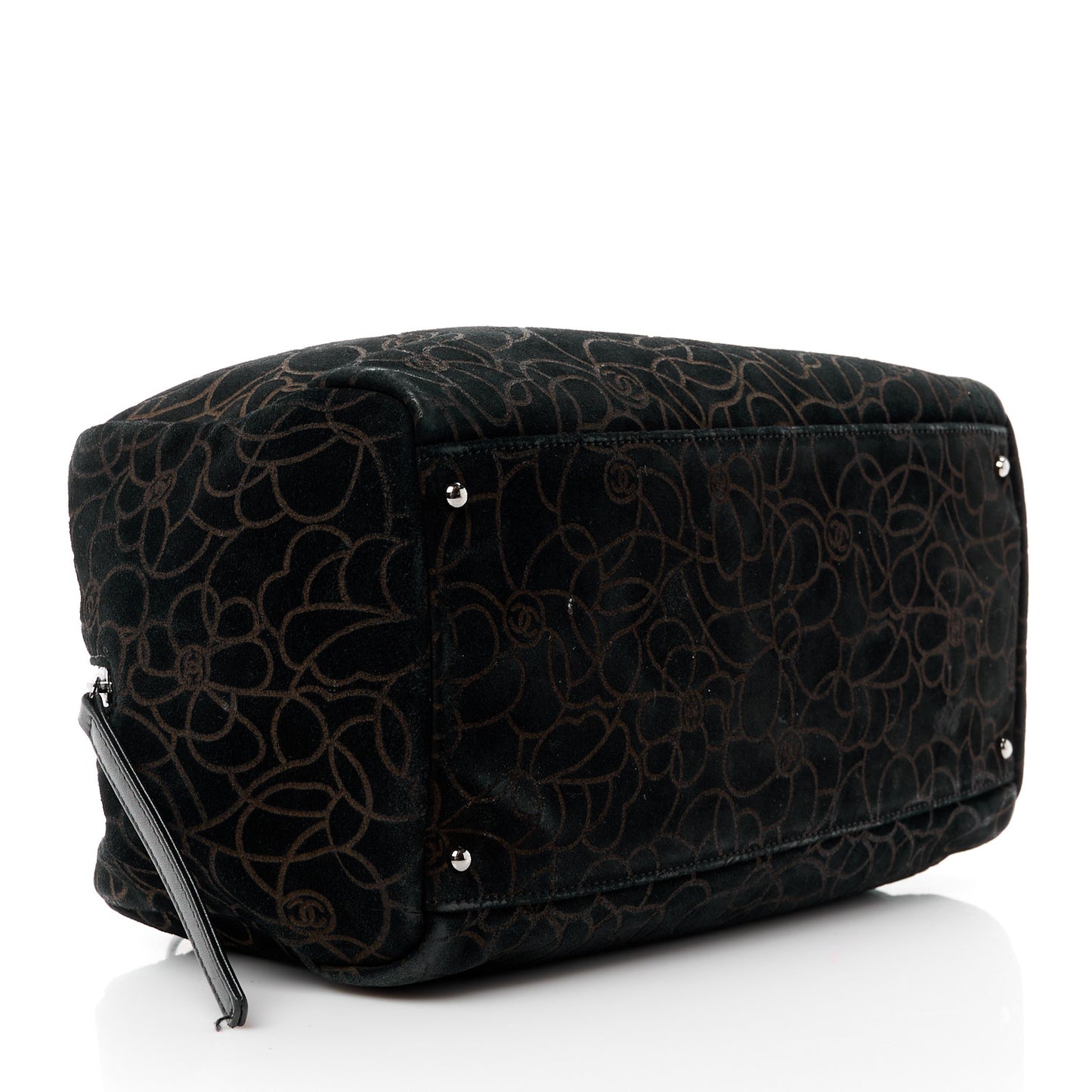 Velvet Camellia Embossed Shoulder Bag Black