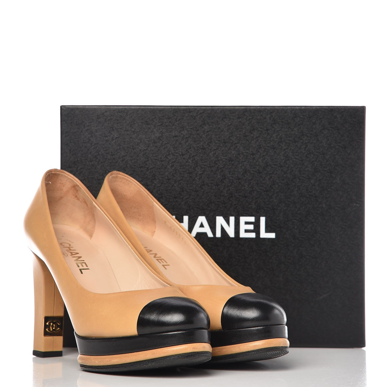 Chanel Lambskin Cap Toe Pumps 40.5 Beige Black 12 of 12