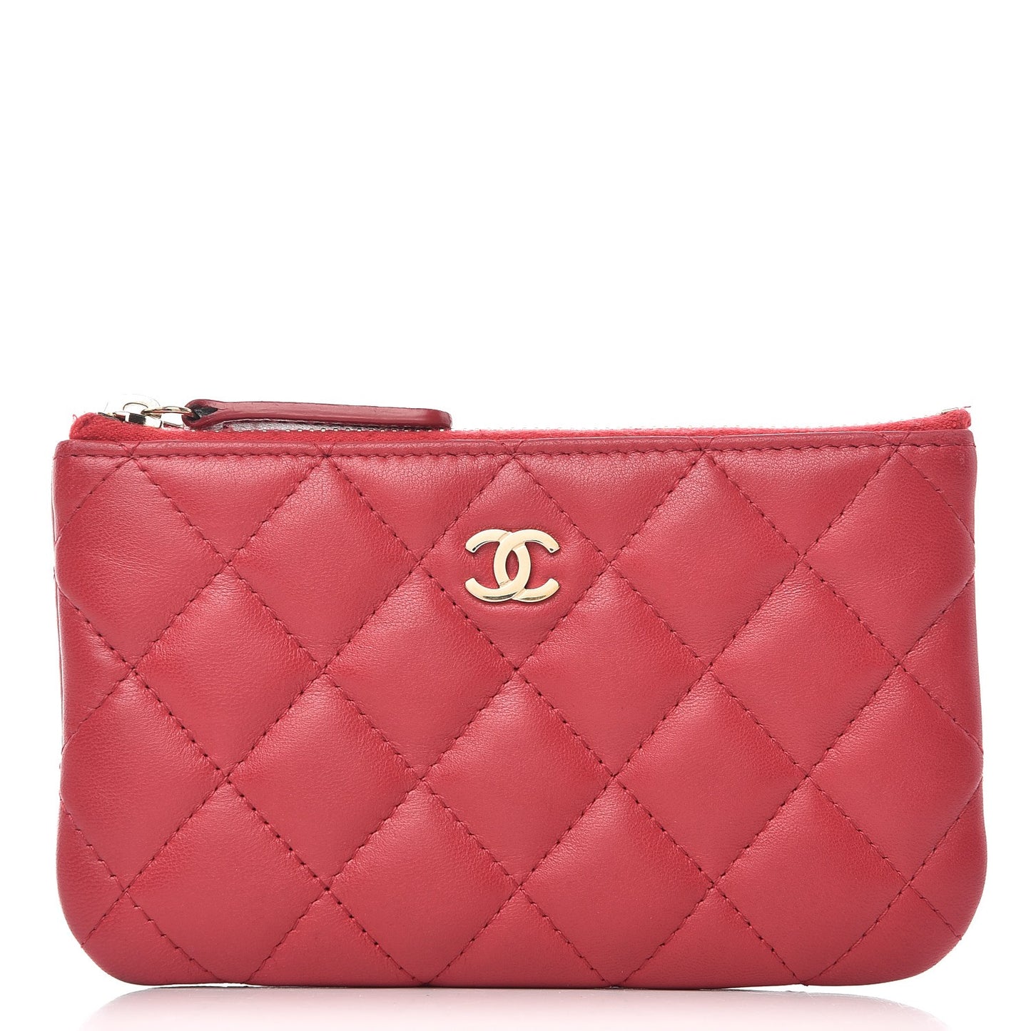 Lambskin Quilted Small Cosmetic Case Dark Pink