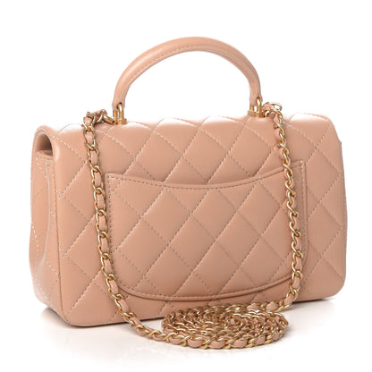 Chanel Lambskin Quilted Mini Top Handle Rectangular Flap Beige 3 of 11
