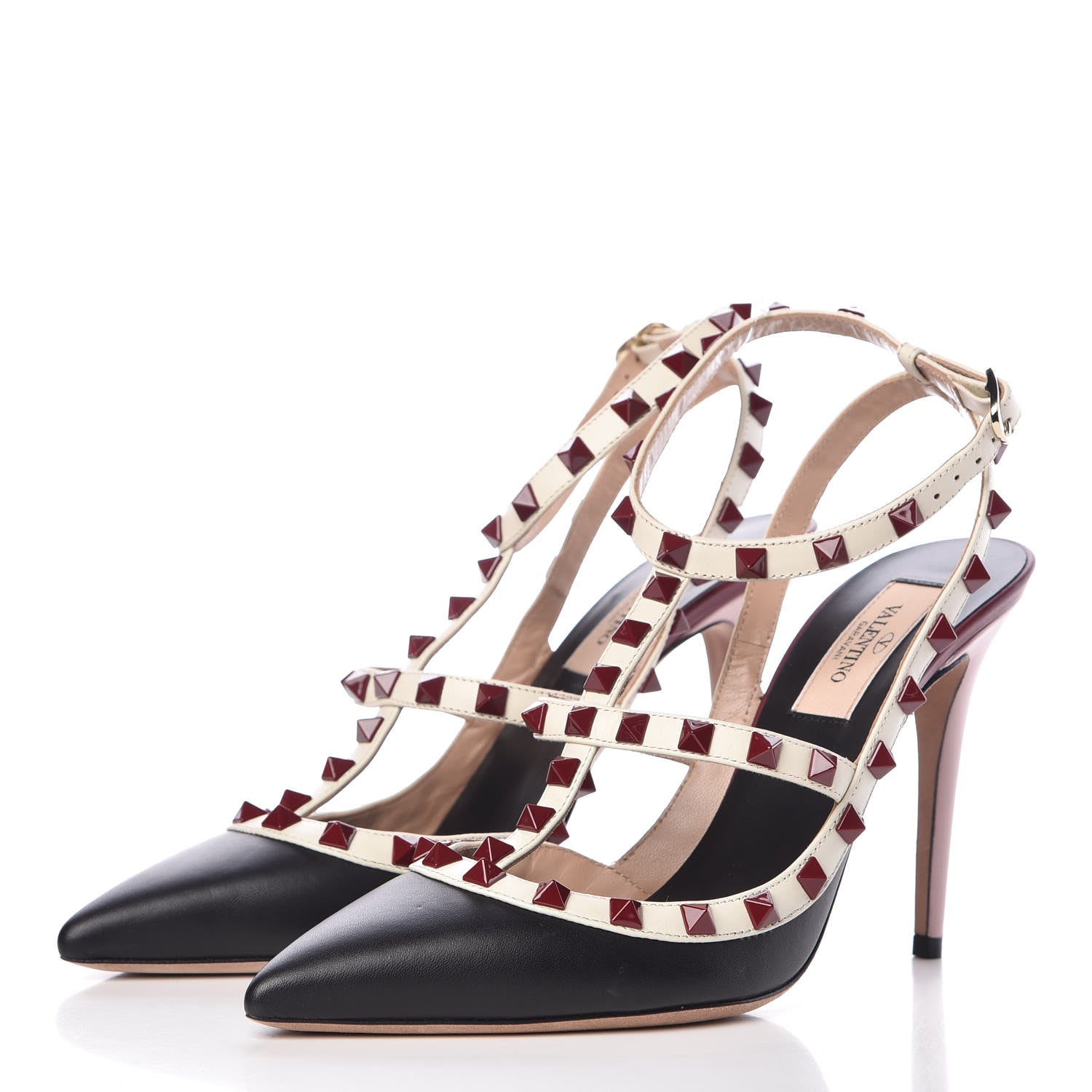Valentino Garavani Nappa Rockstud Ankle Strap Pumps 38 Griotte Light Ivory 3 of 8