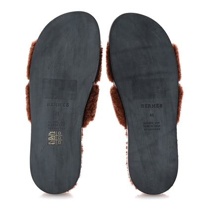 Hermes Woolskin Mens Izmir Sandals 44 Cognac 6 of 9