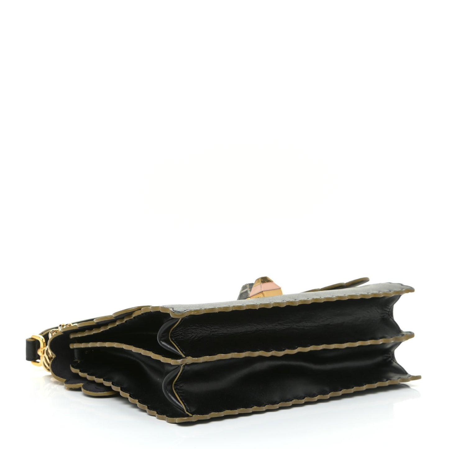 Vitello Liberty Scalloped Studded Kan I Shoulder Bag Black