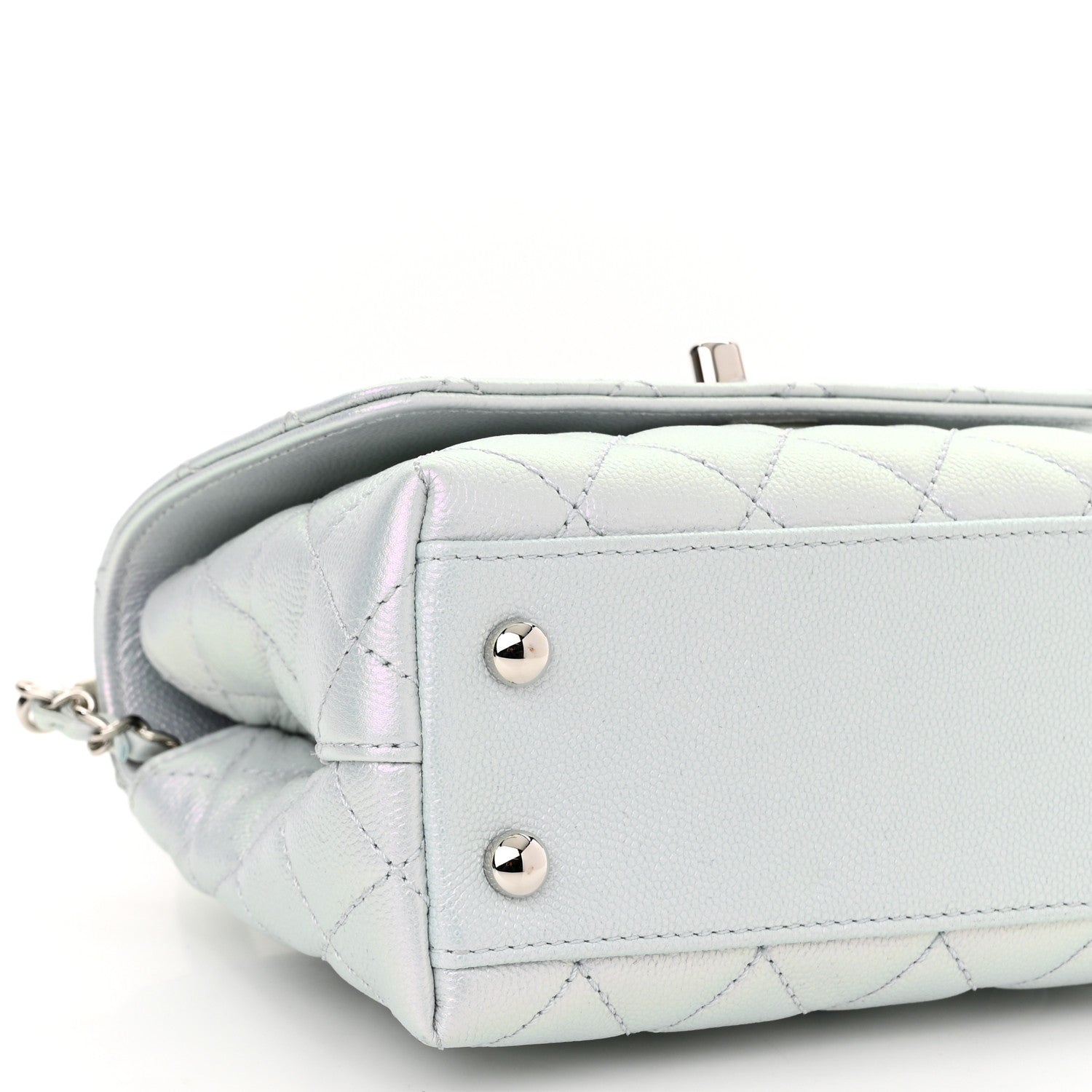 Chanel Iridescent Caviar Quilted Extra Mini Coco Handle Flap Light Blue 9 of 10