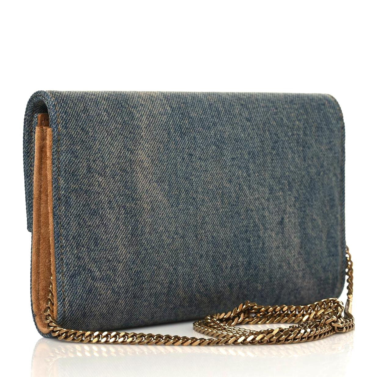 Denim Monogram Chain Wallet Rodeo Blue Cinnamon