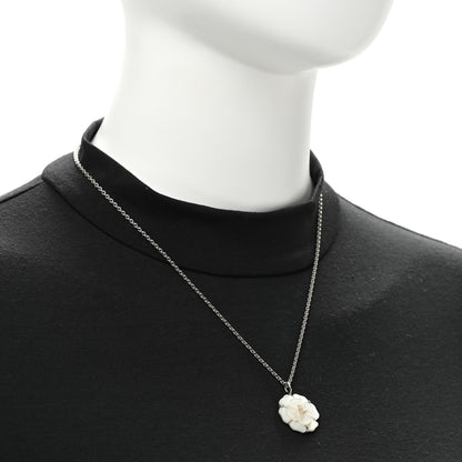 Chanel Mother of Pearl Camellia Pendant Necklace Silver White 2 of 6