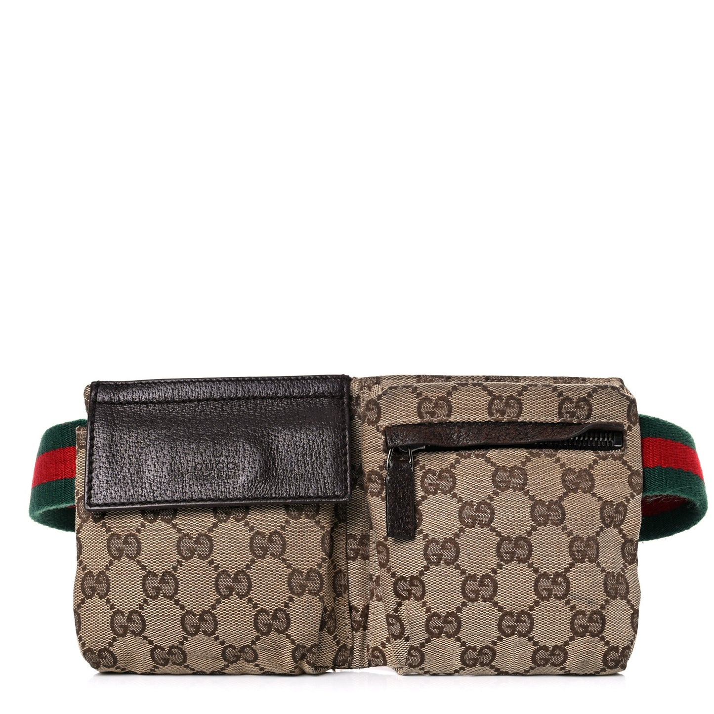 GG Monogram Web Double Pocket Belt Bag Dark Brown