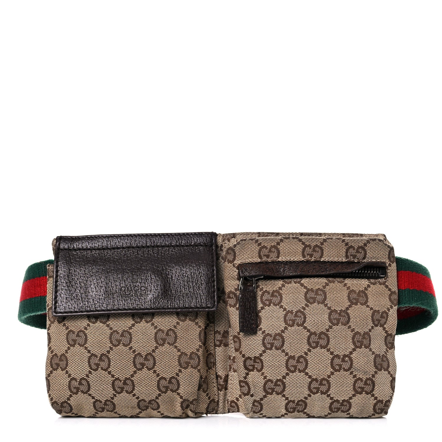Gucci GG Monogram Web Double Pocket Belt Bag Dark Brown 1 of 29