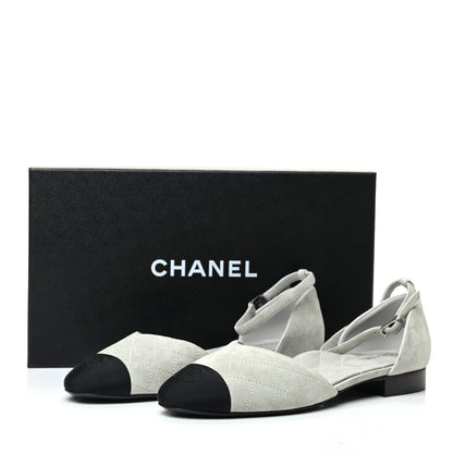 Chanel Suede Grosgrain Cap Toe CC Ankle Strap Sandals 39 Gray 8 of 8